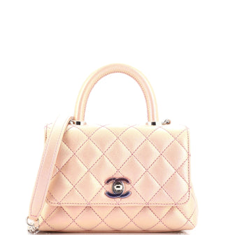 Chanel Coco Top Handle Bag Quilted Iridescent Caviar with Gradient Hardware Extra Mini