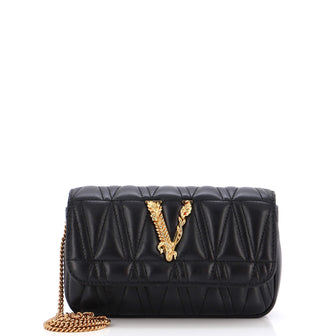 Versace Virtus Chain Flap Shoulder Bag Quilted Leather Mini