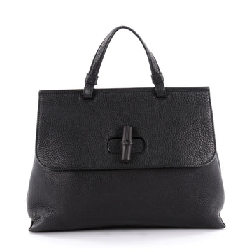 Gucci Bamboo Daily Top Handle Bag Leather Medium Black 2165001