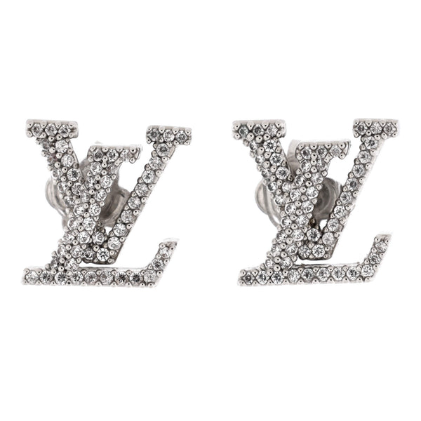 LOUIS VUITTON Metal Crystal LV Iconic Earrings Gold 1272314