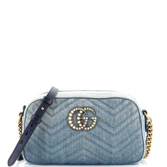 Gucci Pearly GG Marmont Shoulder Bag Matelasse Denim Small