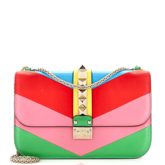 Valentino Garavani 1973 Glam Lock Shoulder Bag Striped Leather Medium