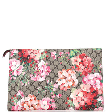 Gucci Zipped Pouch Blooms Print GG Coated Canvas XL