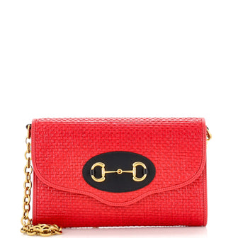 Gucci Horsebit 1955 Curved Flap Shoulder Bag Raffia Small