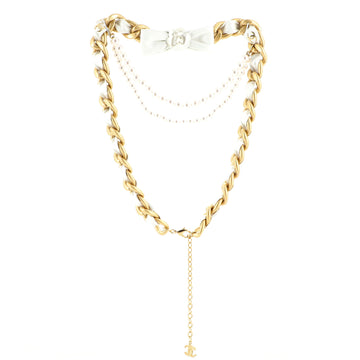 Chanel Camellia Bow Multistrand Chain Belt Leather with Metal and Faux Pearls