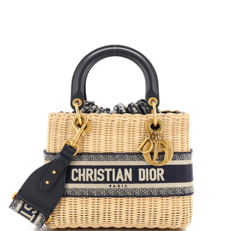 Christian Dior Lady Dior Bag Wicker and Oblique Canvas Medium
