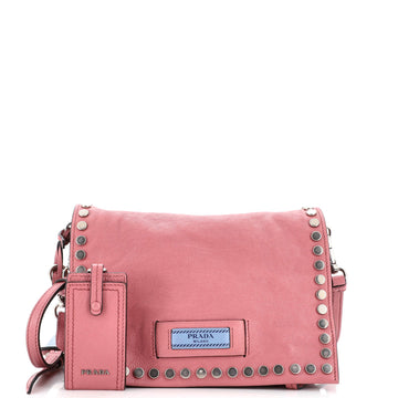 Prada Etiquette Flap Bag Studded Glace Calfskin Small