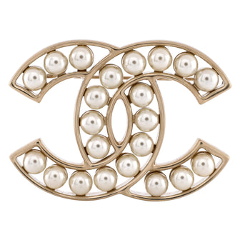 Chanel CC Brooch Metal with Faux Pearls