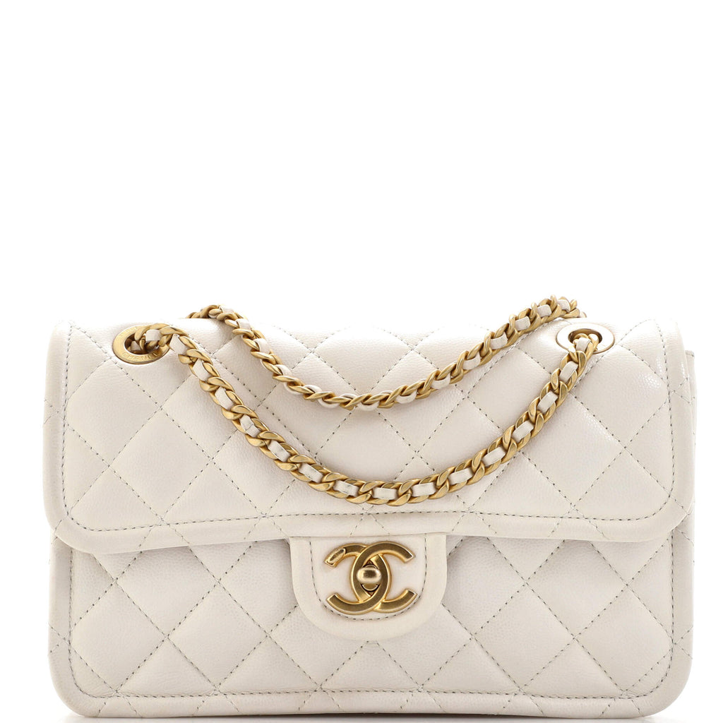Chanel Sweet Classic Flap Bag Quilted Caviar Medium White 2166251