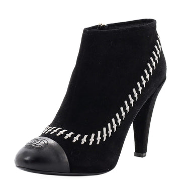 Chanel Women's CC Ankle Boots Whipstitch Suede
