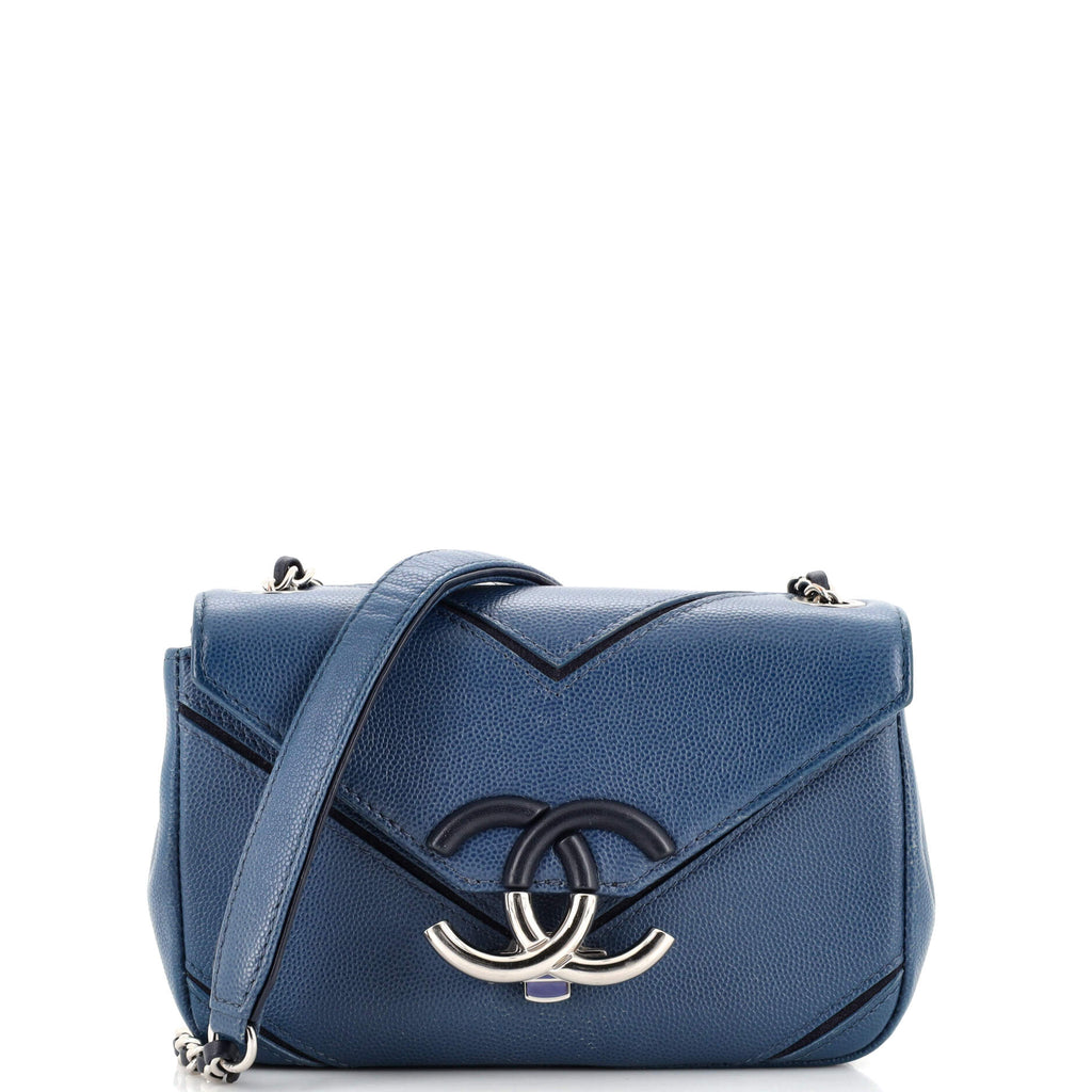 Chanel Macro Flap Bag Chevron Small Blue 21663316