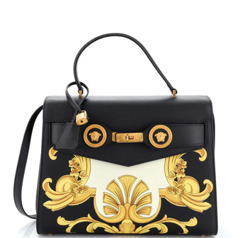 Versace Barocco Icon Convertible Top Handle Bag Printed Leather Medium
