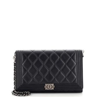 Chanel Boy Wallet on Short Chain Quilted Lambskin