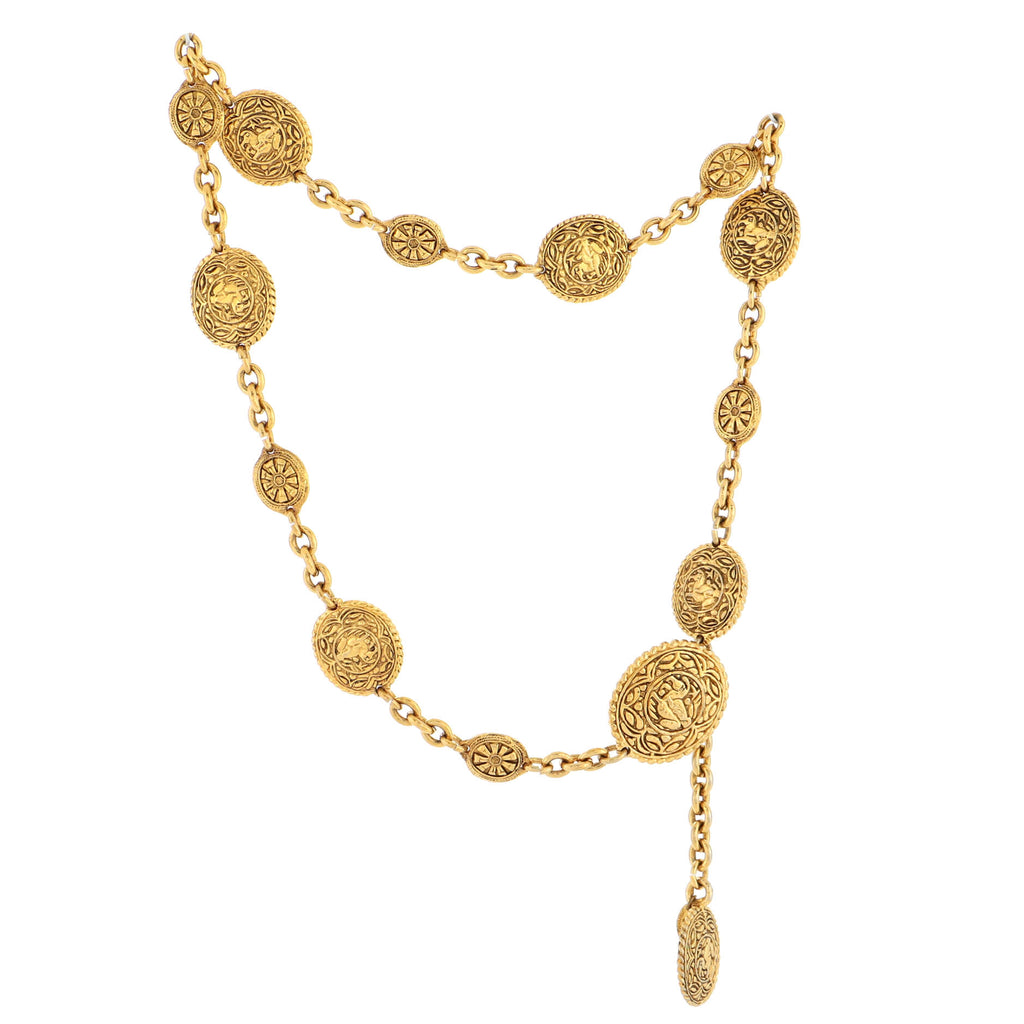 regering Regelmæssigt Vanvid Chanel Vintage Ornate Medallion Chain Belt Metal Gold 21663337