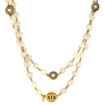 Chanel Vintage Long Necklace Metal with Crystals and Faux Pearls