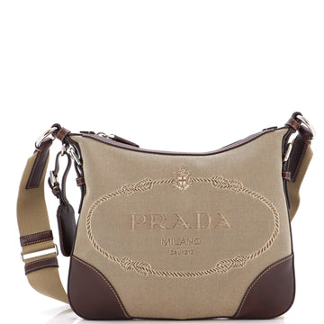 Prada Logo Messenger Bag Canvas with Leather Small