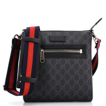 Gucci Web Strap Front Zip Messenger Bag GG Coated Canvas Small