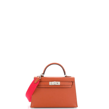 Hermes Kelly Mini II Amazone Handbag Brown Chevre Mysore with Palladium Hardware 20