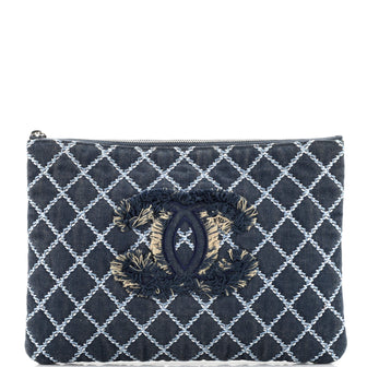 Chanel O Case Clutch Quilted Denim Large
