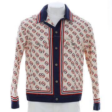 Gucci Men's Logo Button Up Jacket Printed Denim