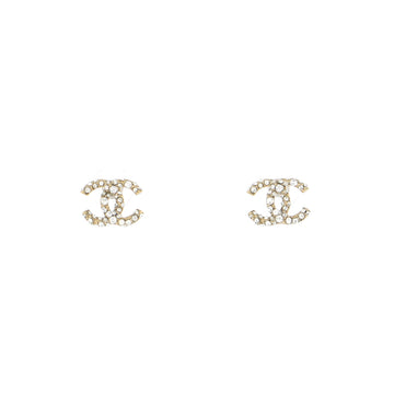 Chanel CC Stud Earrings Metal with Crystals