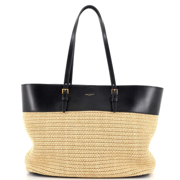 Saint Laurent Boucle E/W Shopping Tote Raffia with Leather Medium