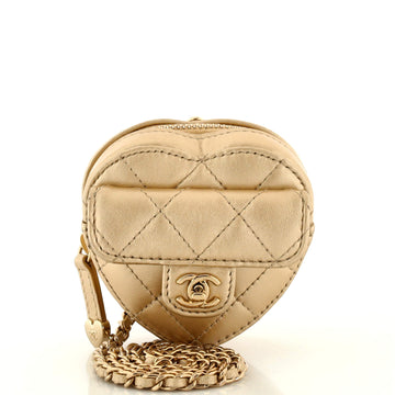 Chanel CC in Love Heart Chain Necklace Zip Coin Purse Quilted Lambskin