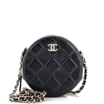 Chanel Round Clutch with Chain Debossed Quilted Leather