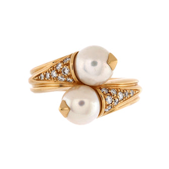 Bvlgari Bypass Ring 18K Yellow Gold with Diamonds and Pearls