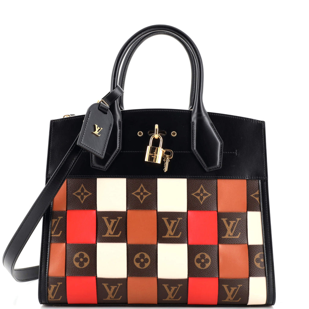 Louis Vuitton City Steamer Handbag Damier Tressage Monogram Canvas and  Leather MM Black 21664020