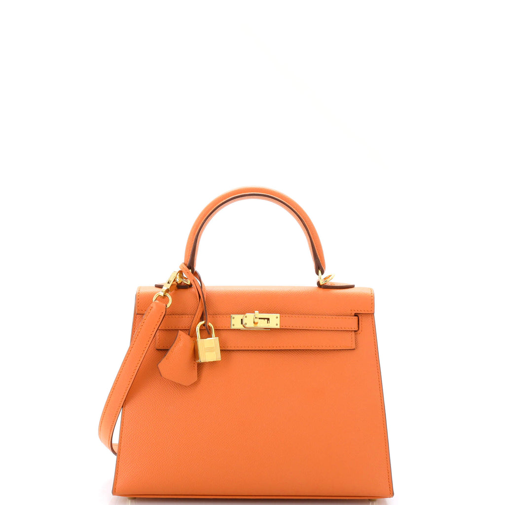 Hermes Kelly Handbag Orange Epsom with Gold Hardware 25 Orange