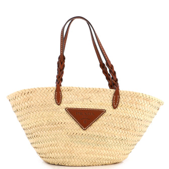 Prada Basket Tote Raffia with Leather Medium