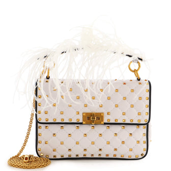 Valentino Garavani Rockstud Spike Flap Bag Quilted Leather with Feathers Medium