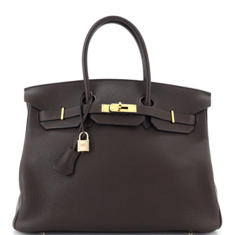 Hermes Birkin Handbag Brown Clemence with Gold Hardware 35
