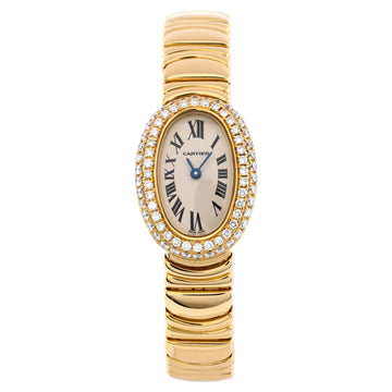 Cartier Baignoire Quartz Watch Yellow Gold with Two Row Diamond Bezel 18