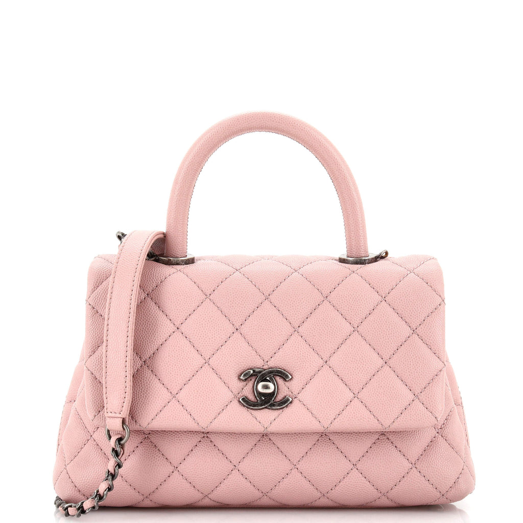 Chanel Iridescent Pink Caviar Quilted Small Coco Handle Flap