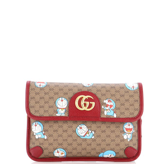 Gucci Doraemon Web Flap Belt Bag Printed Mini GG Coated Canvas
