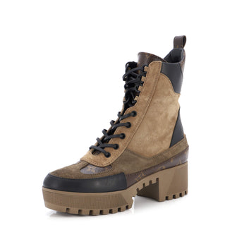 Louis Vuitton Women's Laureate Platform Desert Boots Suede with Monogram Canvas