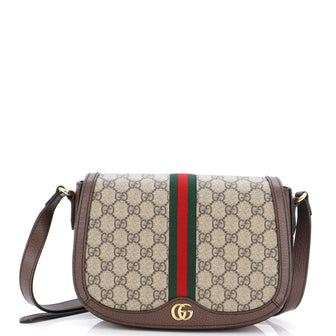 Gucci Ophidia Saddle Flap Shoulder Bag GG Coated Canvas Small