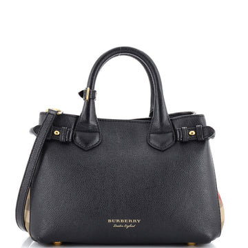 Burberry Banner Tote Leather and House Check Canvas Small