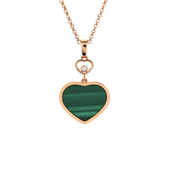 Chopard Happy Hearts Pendant Necklace 18K Rose Gold with Malachite and Floating Diamond