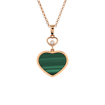 Chopard Happy Hearts Pendant Necklace 18K Rose Gold with Malachite and Floating Diamond