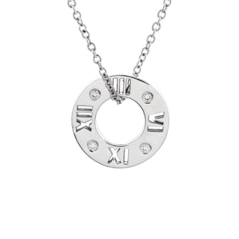 Tiffany & Co. Atlas Pierced Circle Pendant Necklace 18K White Gold with Diamonds