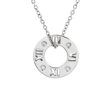 Tiffany & Co. Atlas Pierced Circle Pendant Necklace 18K White Gold with Diamonds