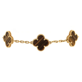 Van Cleef & Arpels Vintage Alhambra 5 Motifs Bracelet 18K Yellow Gold and Tiger Eye