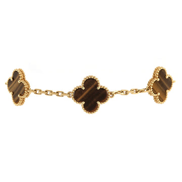 Van Cleef & Arpels Vintage Alhambra 5 Motifs Bracelet 18K Yellow Gold and Tiger Eye