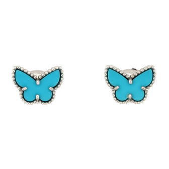 Van Cleef & Arpels Sweet Alhambra Butterfly Stud Earrings 18K White Gold and Turquoise