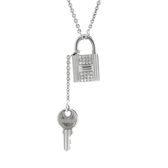 Hermes Cadenas Key Pendant Necklace 18K White Gold with Diamonds