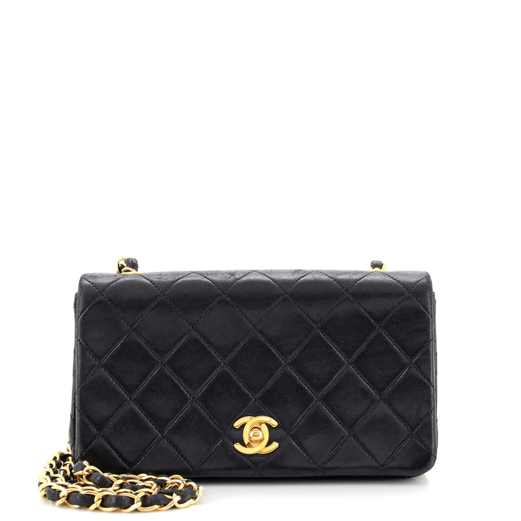 Chanel Vintage Full Flap Bag Quilted Lambskin Mini Black 21675811