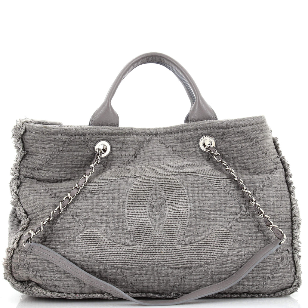 Chanel Double Face Deauville Tote Fringe Quilted Canvas Medium Gray 2168151